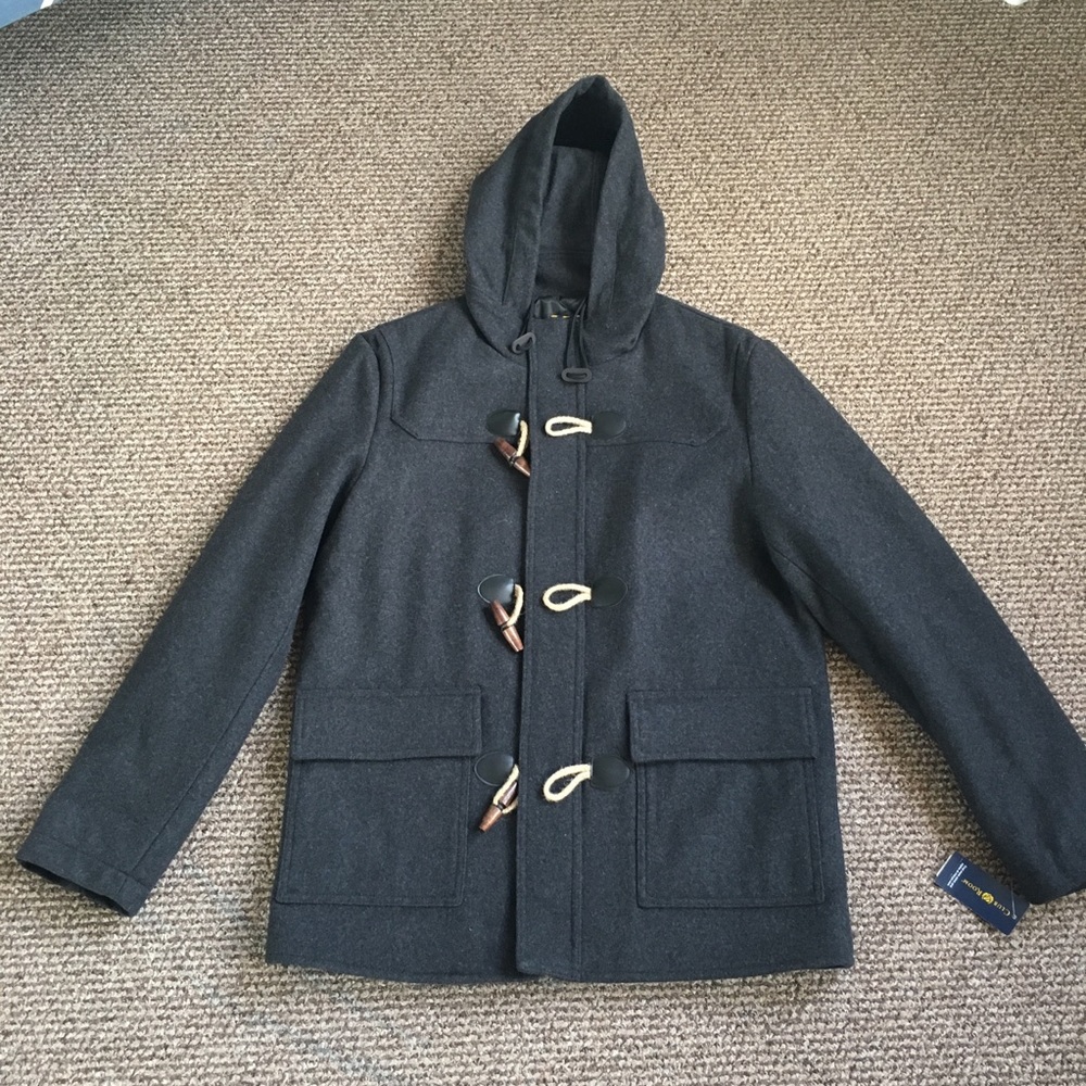NWT Clubroom Men’s Charcoal Hooded Duffle coat